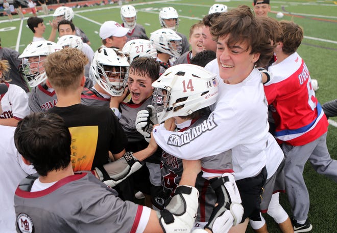 Morristown Beard and their fans celebrate after an amazing comeback, as they beat Rutgers Prep after scoring six goals in the last 7:32 of the game to win, 8-7. Morristown Beard is now the Non-Public B Boys State Championship team. Thursday, May 30, 2019