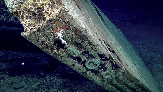 The numbers "2109" are visible along the trailing edge of the rudder. The pattern of the nails securing the copper sheath is clearly visible.