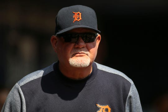Detroit Tigers manager Ron Gardenhire in the dugout before a game against the Atlanta Braves at SunTrust Park, Saturday, June 1, 2019, in Atlanta.