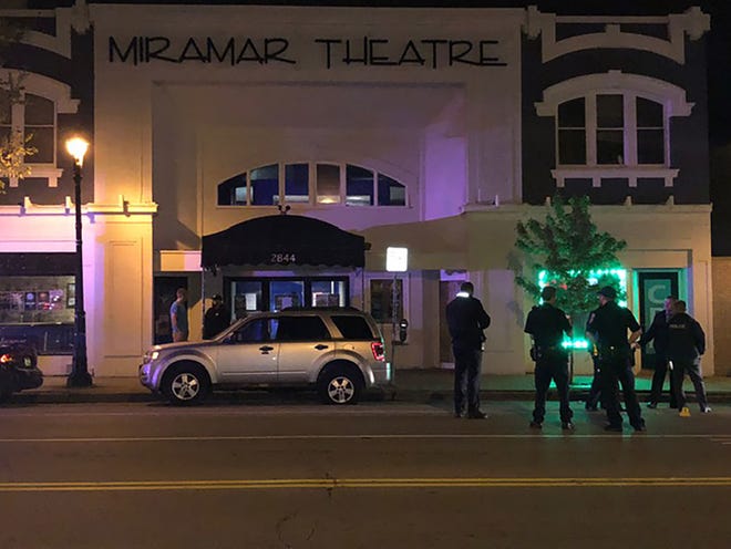 Police investigae a shooting Saturday night outside the Miramar Theatre, 2844 N. Oakland Ave.