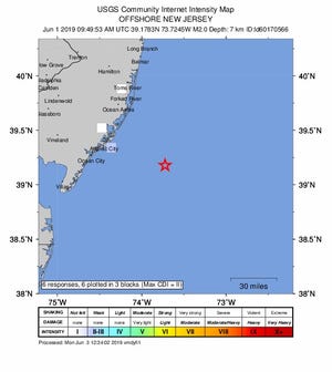 An earthquake with a 2.0 magnitude was recorded Saturday morning off the coast of Brigantine.