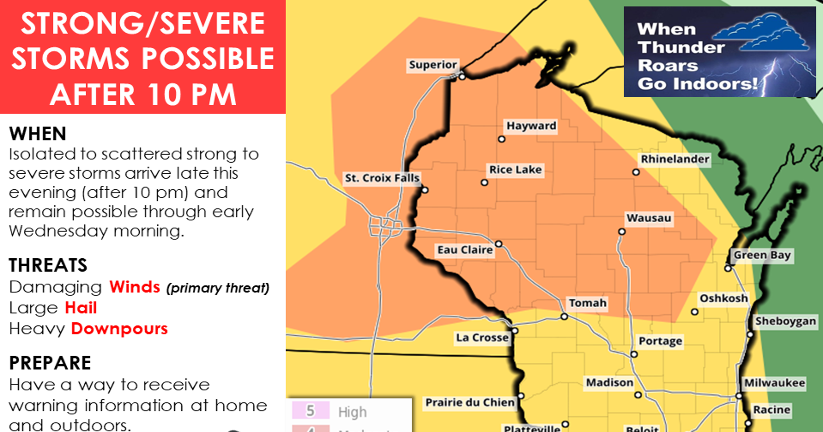 Wisconsin weather Severe storms possible across state Tuesday night