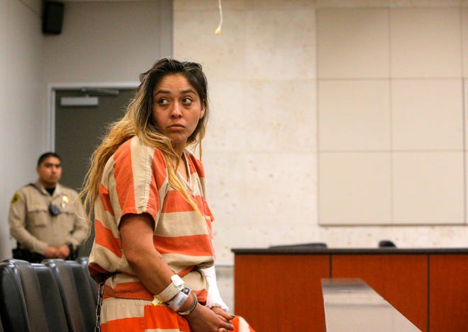 Hilda Valencia appears at her arraignment June 4, 2019, in which she pleaded not guilty to allegations she killed three women and injured a fourth while driving under the influence of drugs.