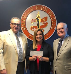 Millville High School’s PTSA recently accepted a $5,000 donation from Allen Associates. The donation will be used for the Class of 2019’s Project Graduation, a substance-free party held for graduating seniors following graduation. The school’s PTSA funds the event through fundraisers and donations. Stephanie DeRose, school principal, commented, “We are fortunate and grateful to have such generous supporters like Allen Associates to provide positive experiences for our students.” Pictured at the check presentation (from left) are: Glenn Lillie, representing Allen Associates, Stephanie DeRose, school principal, and Larry Miller, representing Allen Associates.