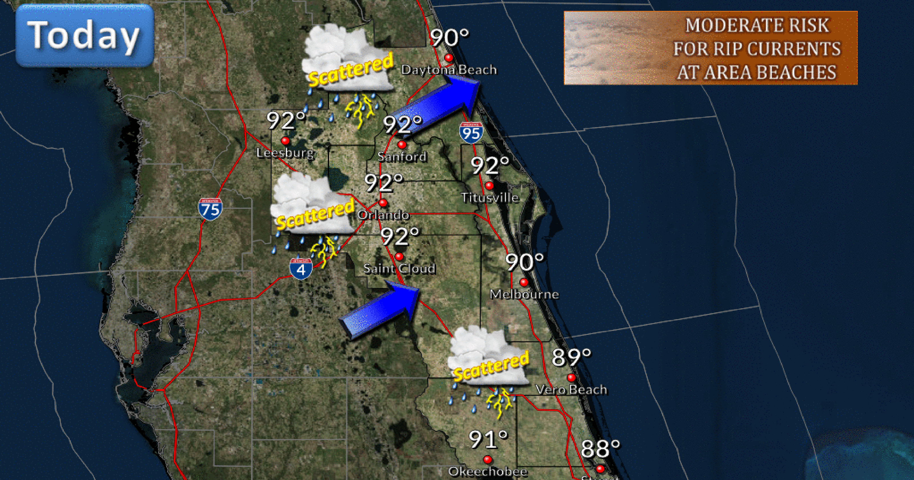 Brevard County forecast 50 chance for storms; high near 90
