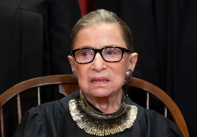 In this Nov. 30, 2018 file photo, Associate Justice Ruth Bader Ginsburg sits for a portrait at the Supreme Court Building in Washington.