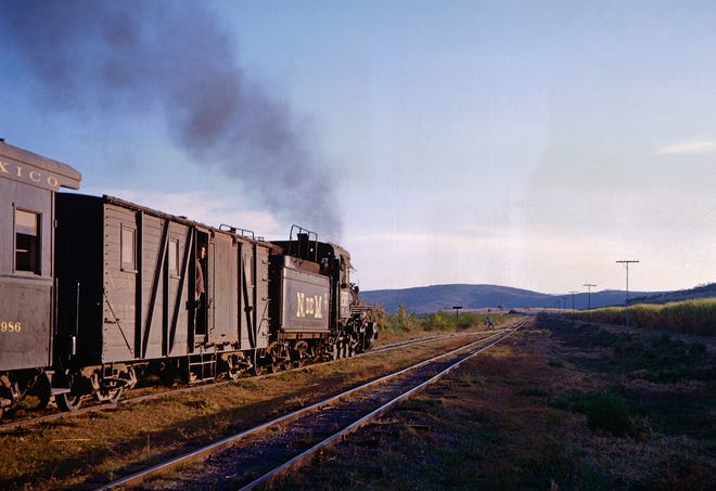 Mexico, 1963: In 1963, after it had met train No. 110 at Canales, National Railways of Mexico train No. 257, pulled by locomotive No. 288, starts out of the siding to continue its journey on the 3-foot-gauge line.
