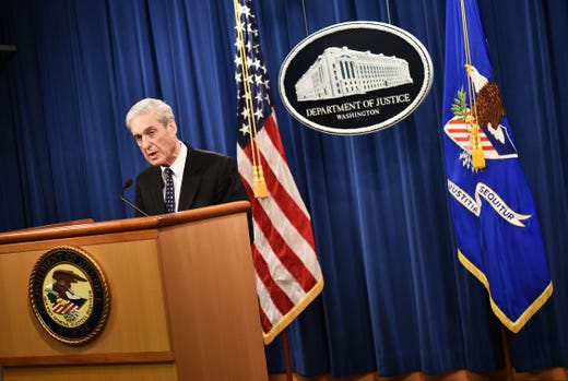 Special Counsel Robert Mueller speaks on the investigation into Russian interference in the 2016 Presidential election, at the Justice Department in Washington, DC, on May 29, 2019. Mueller said Wednesday that charging US President Donald Trump with a crime of obstruction was not an option because of Justice Department policy. 