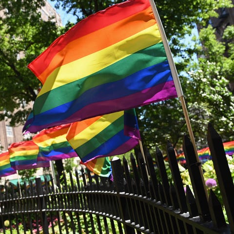 Rainbow flags are seen at the Stonewall National M