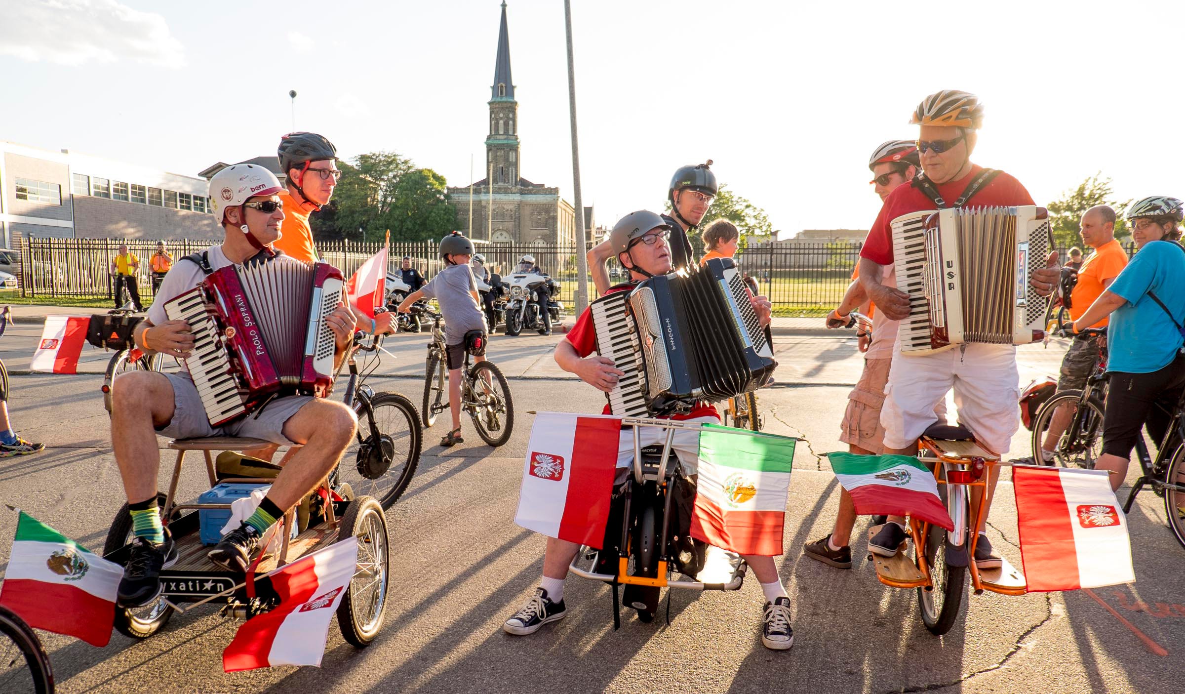Polish Moon Ride is a rolling block party on Milwaukee's south side Accordion players perform during a past Polish Moon Ride in Milwaukee.