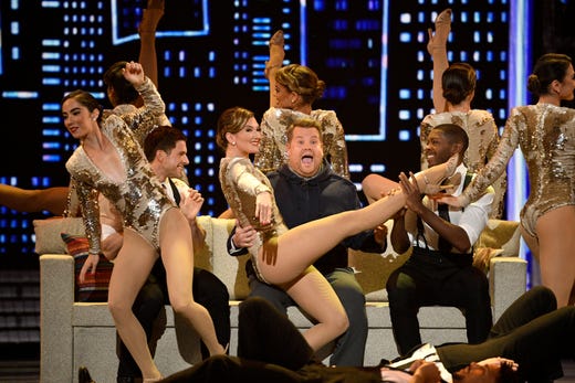 Jun 9, 2019; New York, NY, USA; James Corden performs during the opening number of the 73rd Annual Tony Awards ceremony at Radio City Music Hall. Mandatory Credit: Danielle Parhizkaran-USA TODAY (Via OlyDrop)