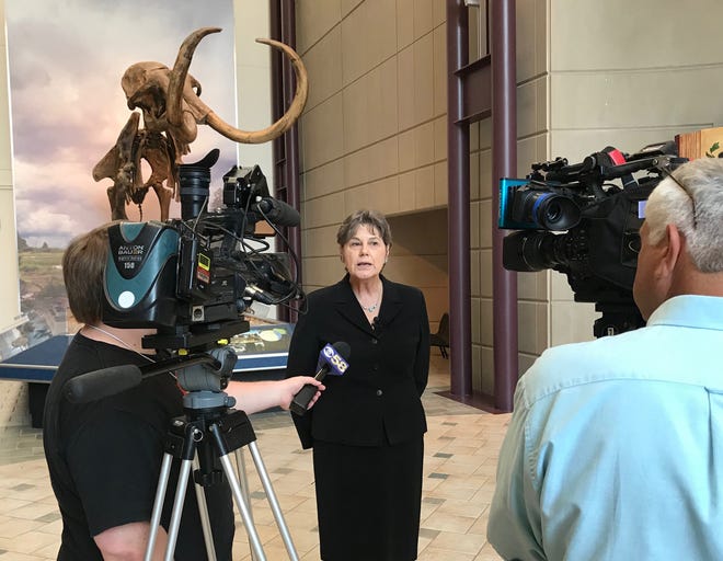 Ellen J. Censky talks to the media at Milwaukee Public Museum on Wednesday. Censky was named the  Milwaukee Public Museum's president and chief executive officer. She had served in those positions in an interim role since September 2018 after the abrupt resignation of Dennis Kois.