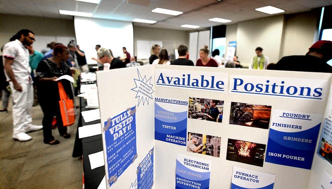 Job-seekers pack a room at the York County Administration Center during a Second Chance job fair Wednesday, June 12, 2019. The fair, sponsored by the York County Reentry Coalition, was for York County residents with a criminal background. Bill Kalina photo