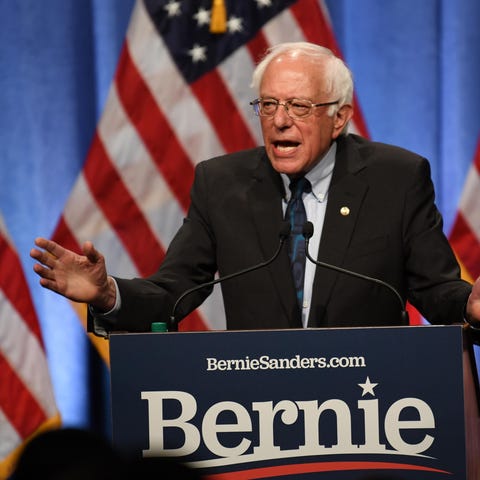 Bernie Sanders gives a speech about democratic...