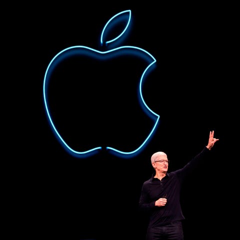 Apple CEO Tim Cook presents the keynote address...