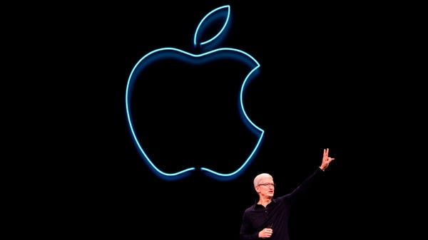 Apple CEO Tim Cook presents the keynote address du