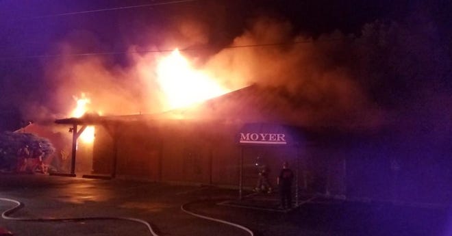 A fire tore through Moyer Winery in Adams County early Thursday morning.