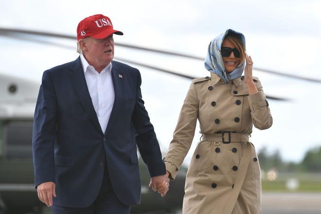 President Donald Trump and first lady Melania Trump board Air Force One at Shannon Airport in Ireland on June 7, 2019, for their return trip to Washington after a state visit to the United Kingdom.