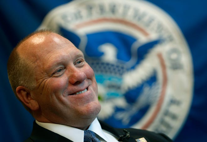 In this April 26, 2018 file photo, U.S. Immigration and Customs Enforcement acting director Thomas Homan poses for a portrait in East Point, Ga.