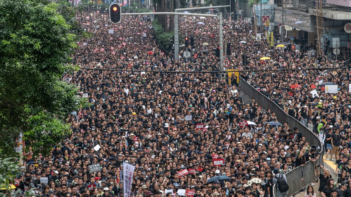Protesters demonstrate against the now-suspended extradition bill on June 16, 2019 in Hong Kong.