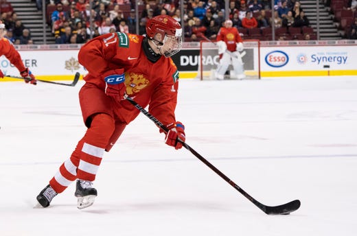 14. Arizona Coyotes: Vasili Podkolzin SKA (Russia), right wing. Interesting player. Podkolzin has top-5 talent, and plays with a lot of passion and doesn’t mind physical stuff. But Podkolzin is committed to the KHL for two years, so an organization willing to wait will be the one that takes the chance on him.