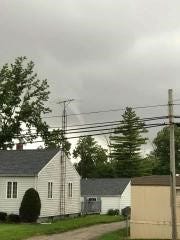 Photo provided by Delaware County Emergency Management showing a possible funnel cloud. Tornado sirens were activated around the city as a result of the spotting despite no alert being issued from the National Weather Service.