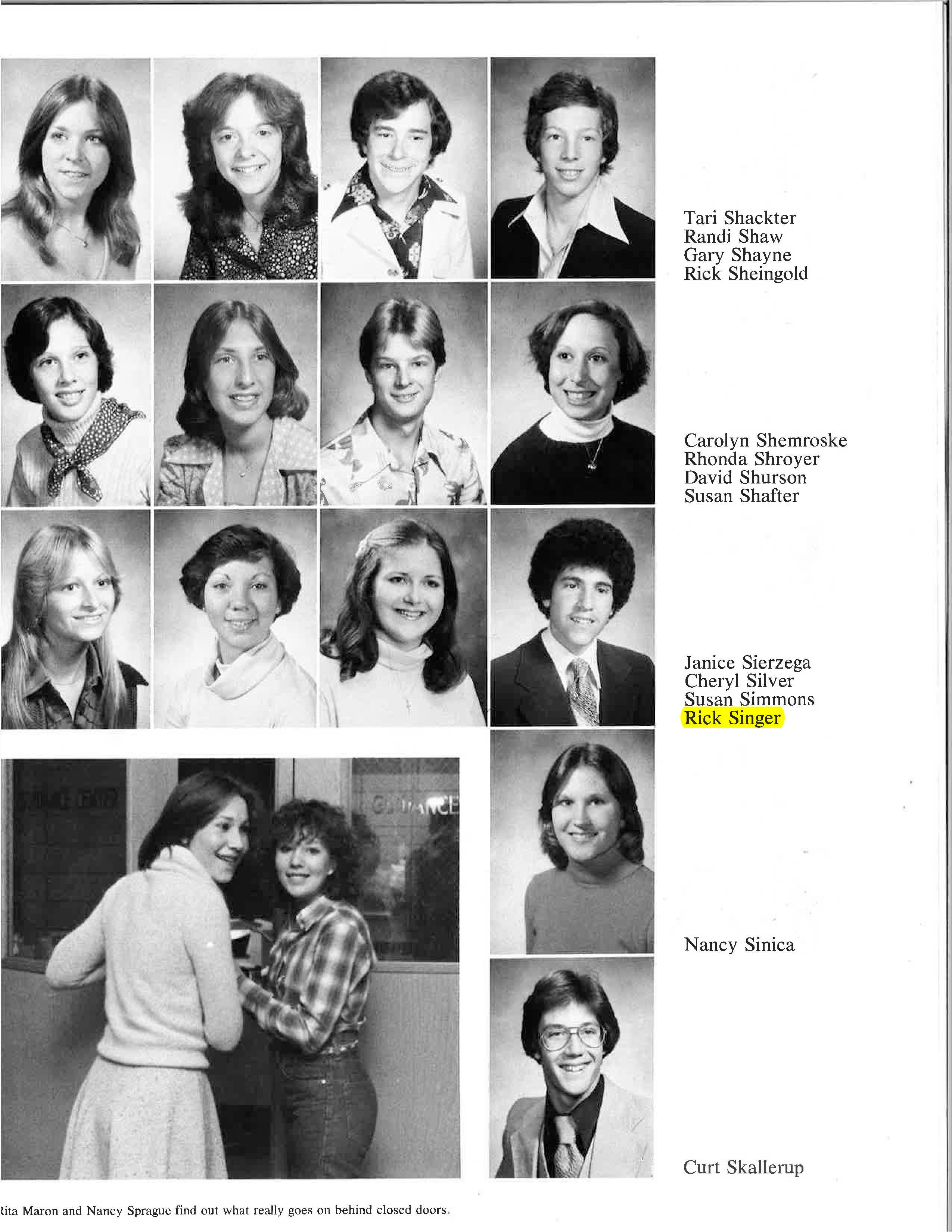 Niles West High School yearbook from 1978 featuring Rick Singer.