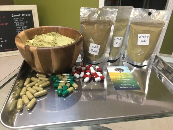 In a USA Today Network file photo, kratom products are shown in a store in Murfreesboro, Tenn. Kratom is sold in powder and pill form.