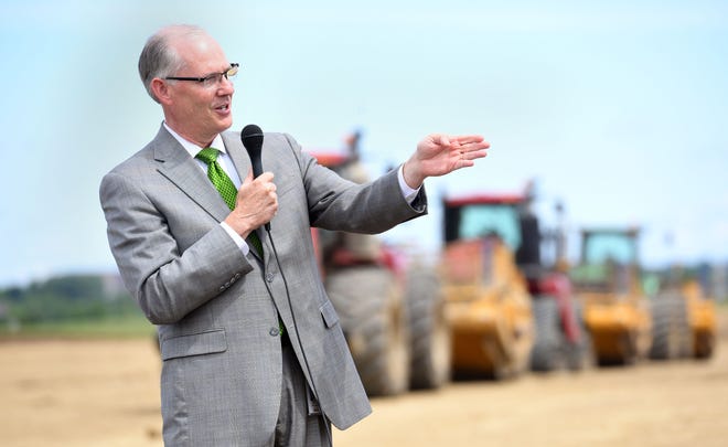 Sioux Falls School District Superintendent Dr. Brian Maher speaks at the new Jefferson High School building groundbreaking Tuesday, June 18, in Sioux Falls.
