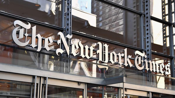 The New York Times headquarters in New York City...