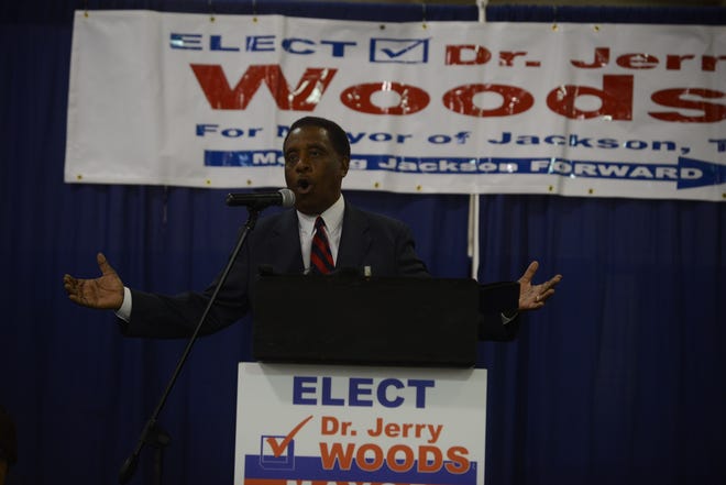 Dr. Jerry Woods speaks after the election results are announced. Woods received 3,058 less votes than his opponent Scott Conger but did concede during the speech at the Jackson Fairgrounds on June 18 in Jackson, Tenn.