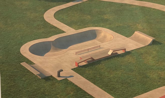 A preliminary design of what the skate park in Maple Lake park may look like, based on a design from Spohn Ranch Skateparks.