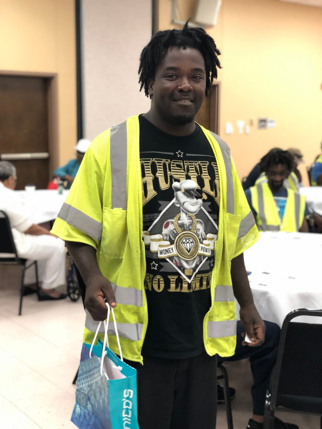 Monroe Sanitation Workers were awarded door prizes provided by local businesses at an event sponsored by the Samoan Civic & Social Club and Allen Green Williamson LLP for Waste and Recycling Workers Week.