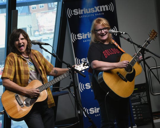 Amy Ray (left) and Emily Sailers of Indigo Girls perform in the SiriusXM Studios on September 22, 2015, in Nashville.