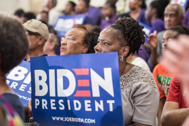 People listen to Democratic Presidential candidate Joe Biden at the Hyatt Park Community Center on May 4, 2019 in Columbia, South Carolina. This is Biden's first visit to South Carolina as the 2020 presidential candidate.