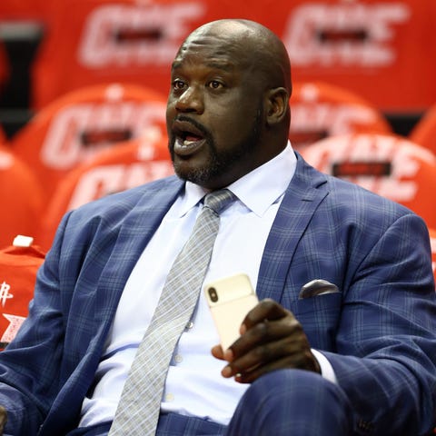 Retired NBA player Shaquille O'Neal before game...