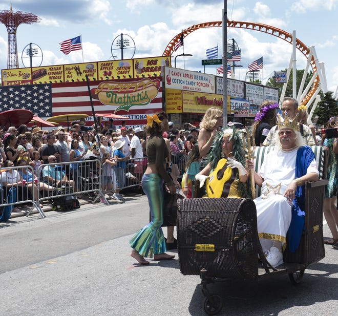 Nora Guthrie, as Queen Mermaid and Arlo Guthrie, as King Neptune at the 37th Annual Mermaid Parade Held In Coney Island on June 22, 2019 in New York City.