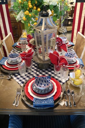 Adding a bright pop of yellow citrus to a red, white and blue tablescape brings in a summertime freshness that can’t be beat.