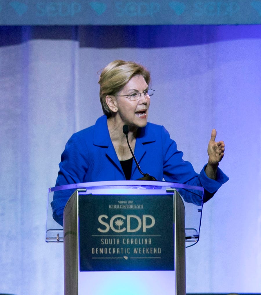 Democratic presidential candidate Elizabeth Warren speaks during the South Carolina Democratic Convention, Saturday, June 22, 2019 in Columbia, S.C..