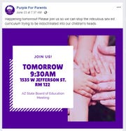 A Facebook post from group Purple for Parents incorrectly implied that the State Board of Education was trying to implement a sex education curriculum in June 2019.