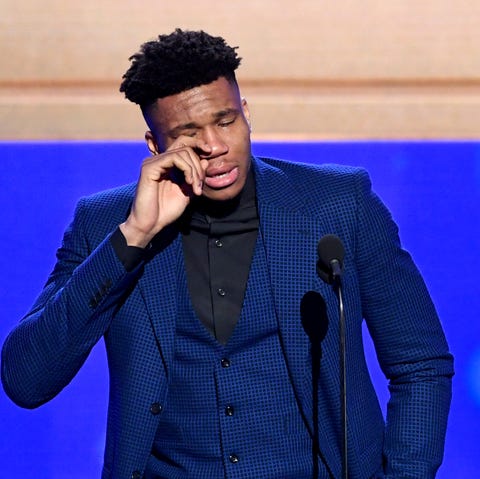 Giannis Antetokounmpo accepts the Most Valuable...