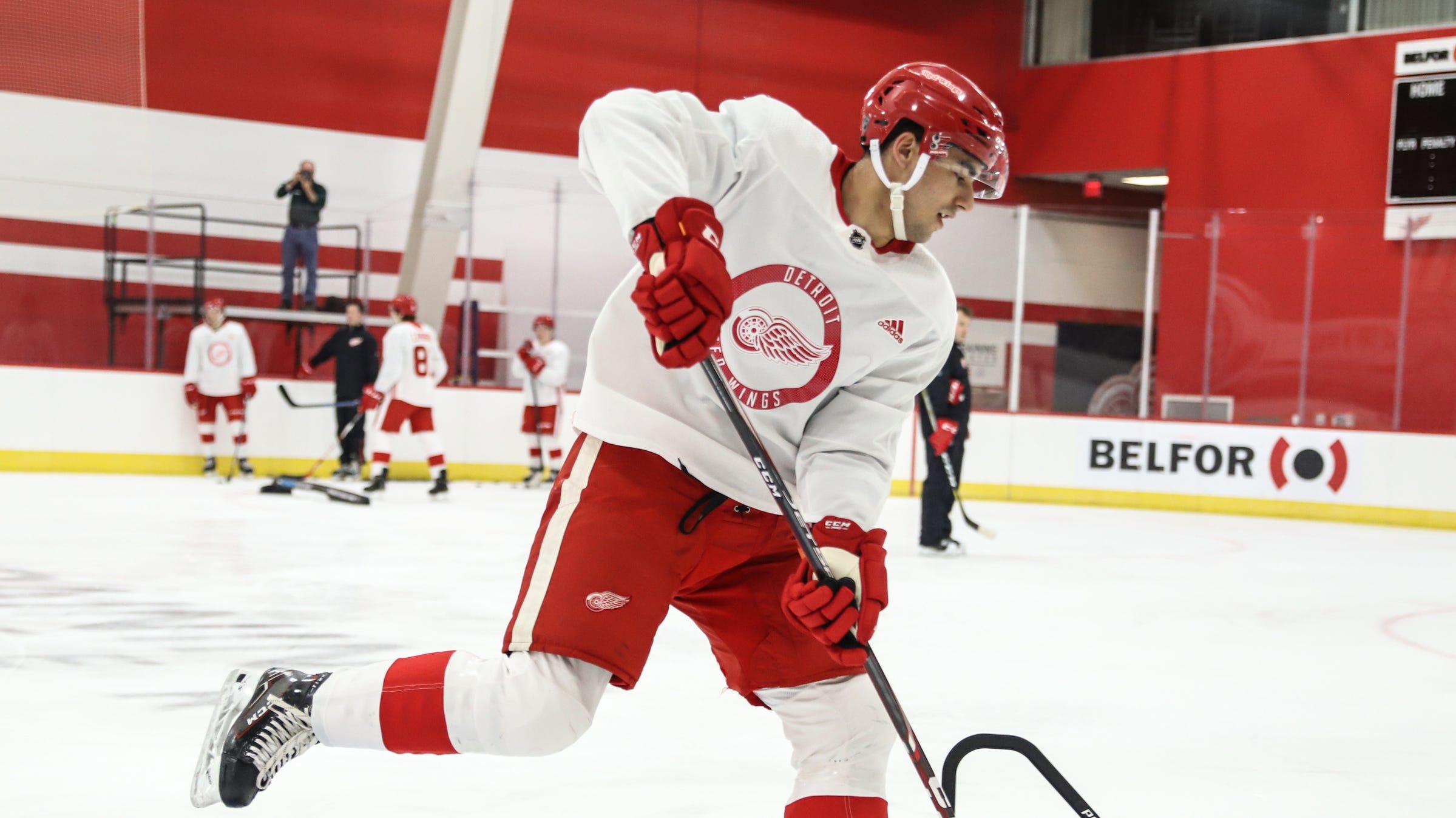 Red Wings forward Joe Veleno participates the Detroit Red Wings 2019 development camp at Little Caesars Arena on Wednesday, June 26, 2019.