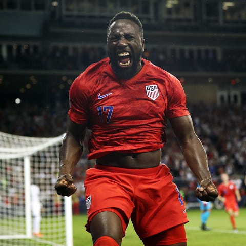 Jozy Altidore celebrates after scoring against...