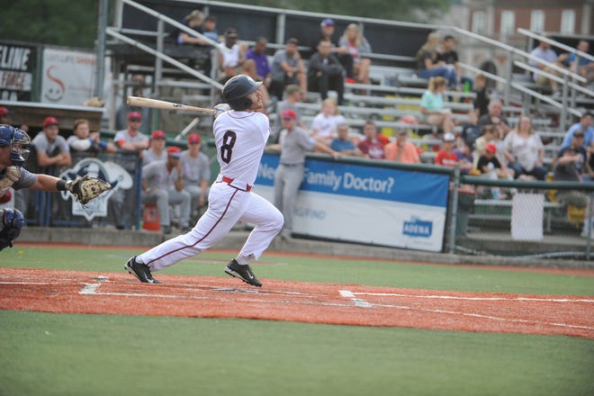 Chris Eisel swings at a pitch in a doubleheader against Champion City on June 27. The Paints defeated Terre Haute 9-5 at home on Saturday.