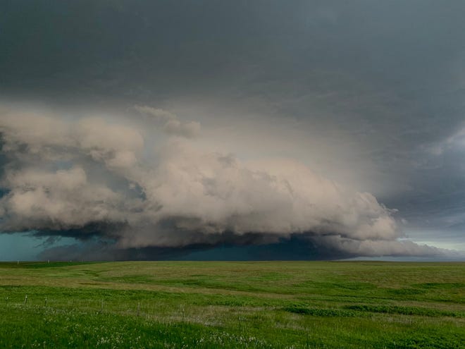 Thursday’s storm moves over the Winifred area in central Montana during a tornado warning.