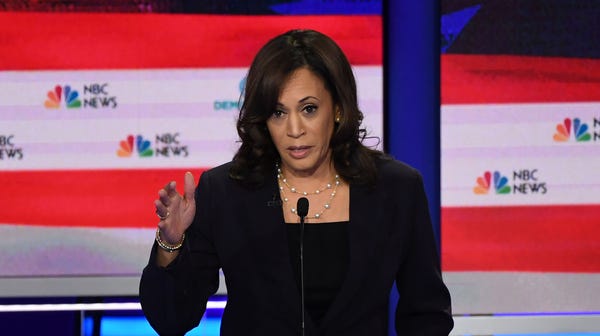 Sen. Kamala Harris, D-Calif., speaks during the...