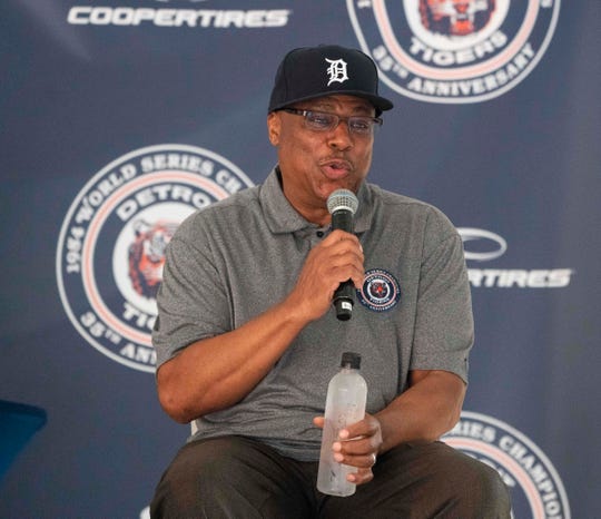 Detroit Tigers former second baseman Lou Whitaker responds to questions during the 35th anniversary of the Detroit Tigers winning the World Series question and answer session at Comerica Park, June 28, 2019.