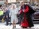 Britain's Queen Elizabeth II talks with Reverend Neil Gardner as she attends the Sunday Church service at Canongate Kirk in Edinburgh, Scotland.