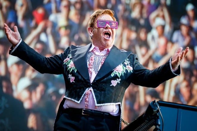 Elton John performs on the stage during his final "Farewell Yellow Brick Road" tour at the 53rd Montreux Jazz Festival (MJF), in Montreux, Switzerland.