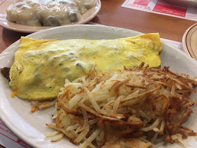 Lake's Sunrise Cafe features a varied menu of breakfast items including the Rancher's Omelet with shaved steak, onions, mushrooms and cheese.